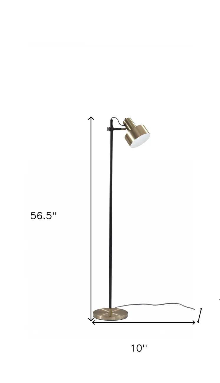57" Brass Metal Task Floor Lamp With Brass Metal Shade