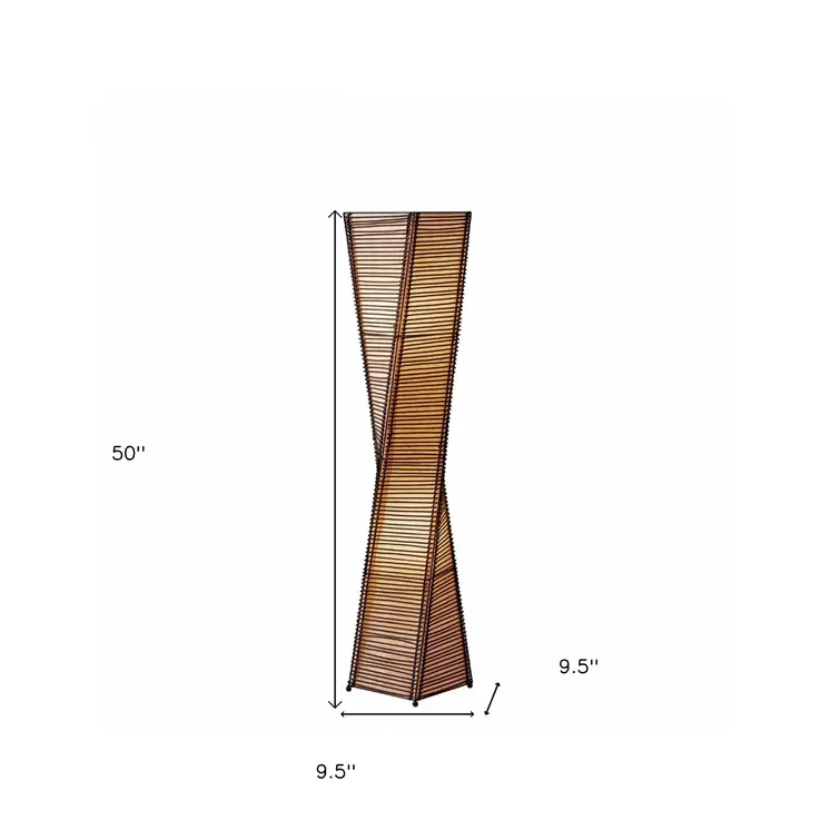 50" Black Floor Lamp With Black and Tan Twisted Cylinder Shade