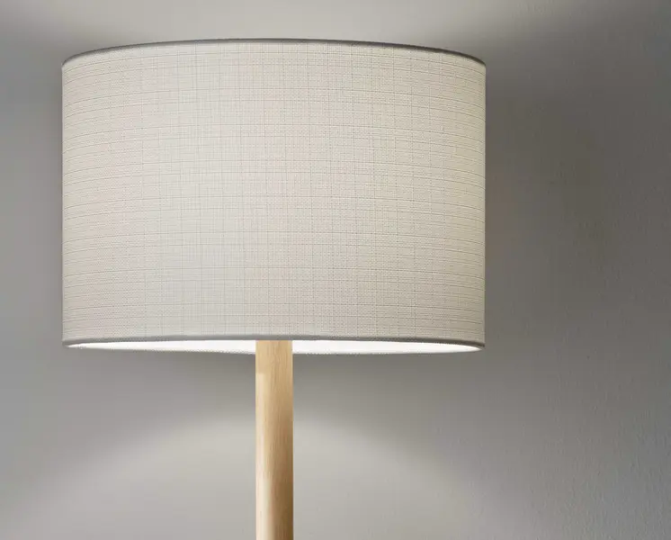 59" Natural Solid Wood Floor Lamp With White Linen Drum Shade