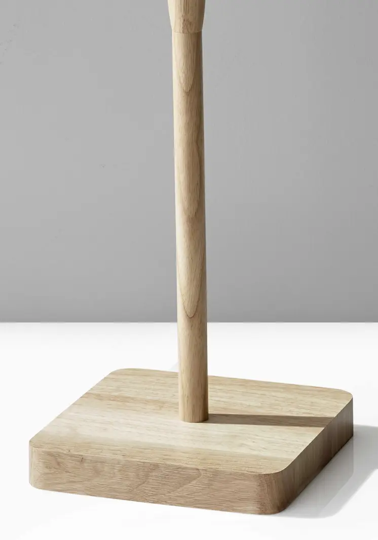 59" Natural Solid Wood Floor Lamp With White Linen Drum Shade