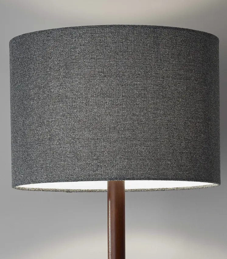 59" Brown And Black Solid Wood Floor Lamp With Dark Gray Fabric Drum Shade