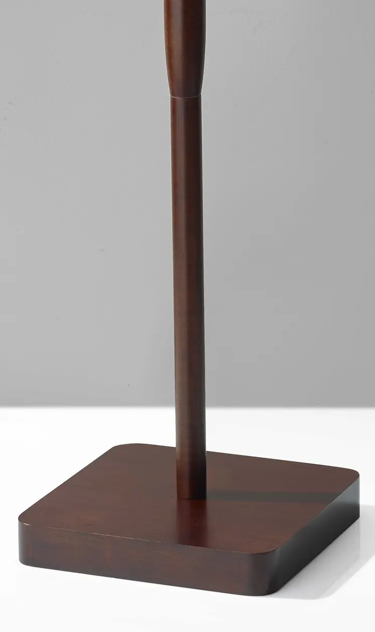 59" Brown And Black Solid Wood Floor Lamp With Dark Gray Fabric Drum Shade