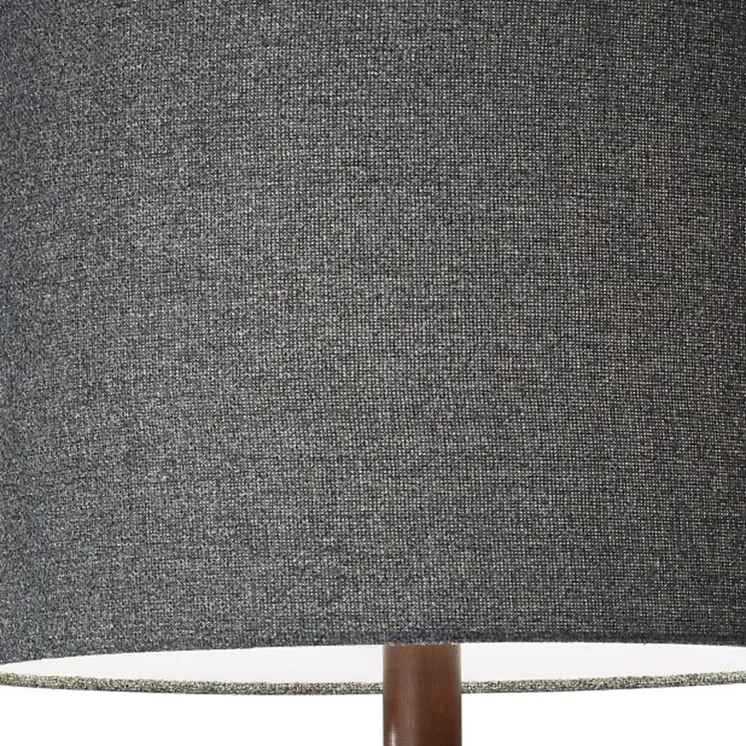 59" Brown And Black Solid Wood Floor Lamp With Dark Gray Fabric Drum Shade