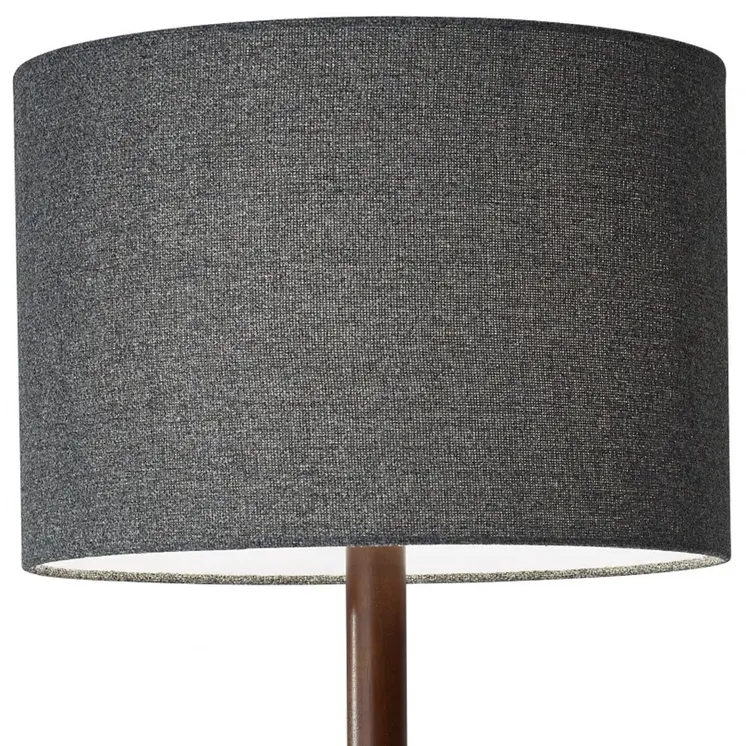59" Brown And Black Solid Wood Floor Lamp With Dark Gray Fabric Drum Shade
