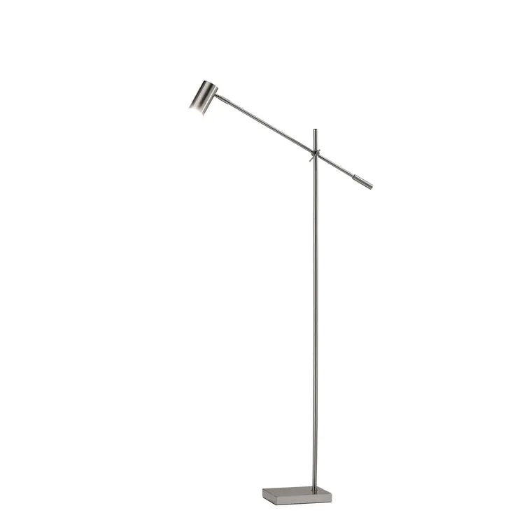 63" Silver LED Task Floor Lamp With Silver Metal Drum Shade