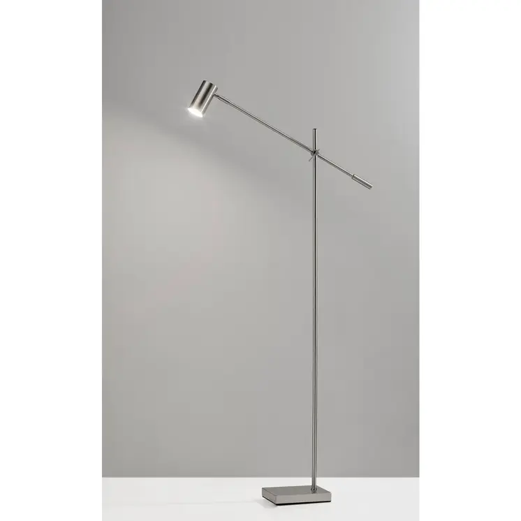 63" Silver LED Task Floor Lamp With Silver Metal Drum Shade