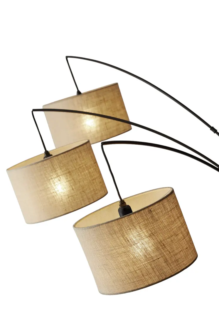 74" Bronze Three Light Tree Floor Lamp With Beige Burlap Drum Shade