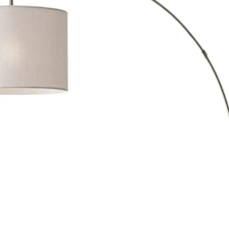 74" Brass Metal Arc Floor Lamp With Off White Linen Drum Shade