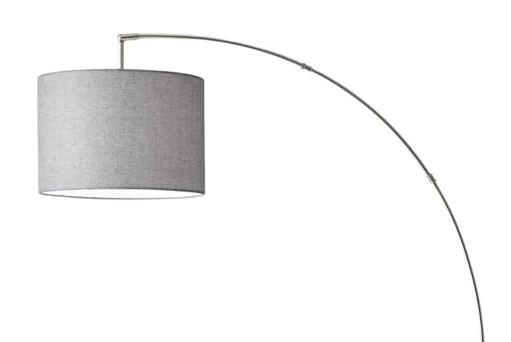 74" Silver Metal Arched Floor Lamp With Gray Linen Drum Shade