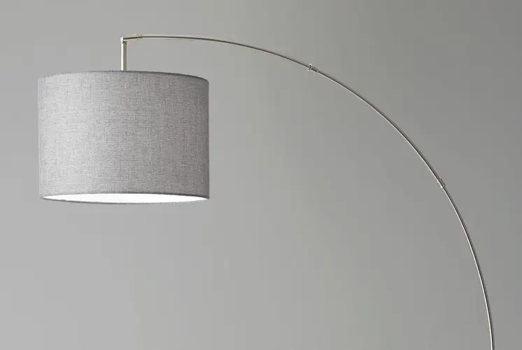74" Silver Metal Arched Floor Lamp With Gray Linen Drum Shade
