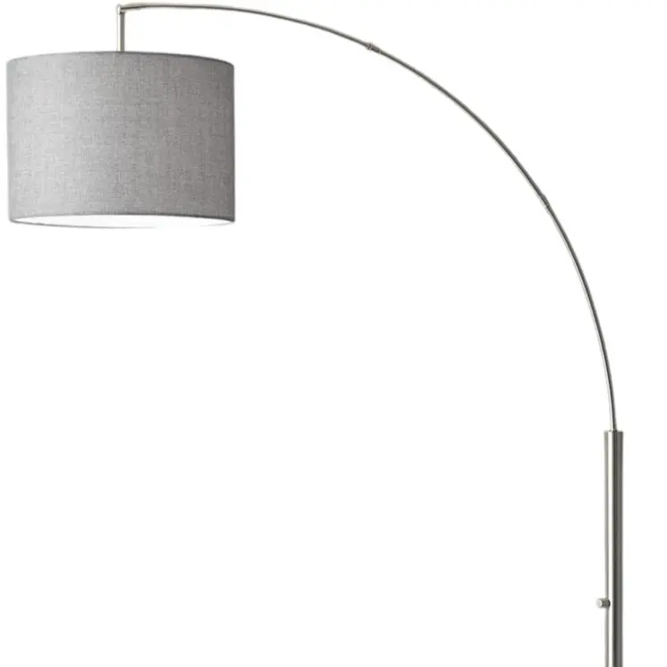 74" Silver Metal Arched Floor Lamp With Gray Linen Drum Shade