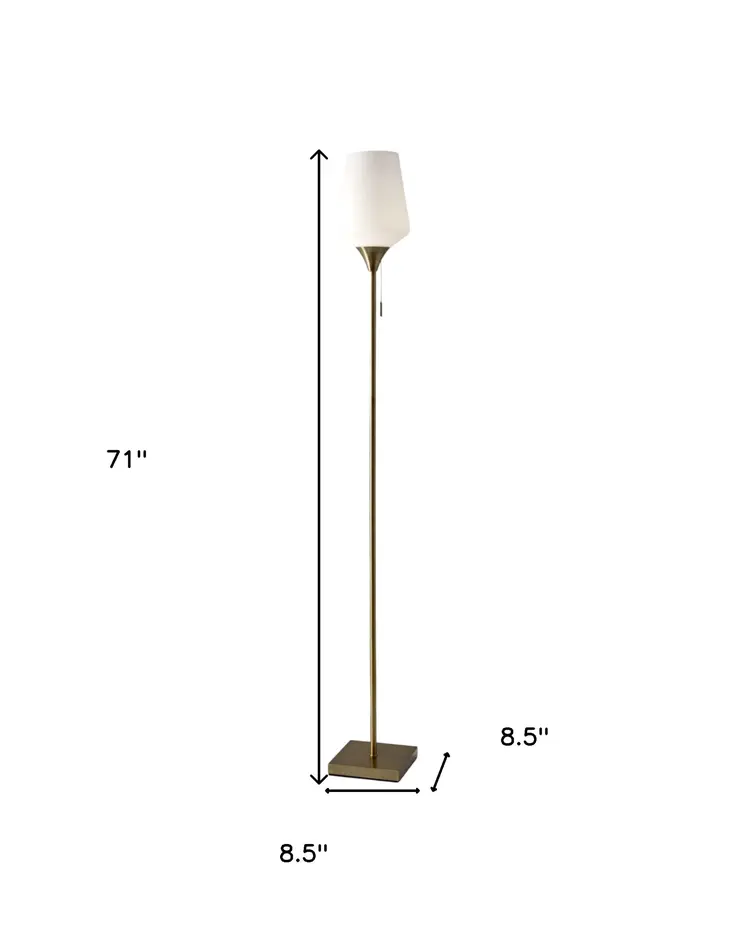 71" Brass Metal Torchiere Floor Lamp With White Glass Novelty Shade