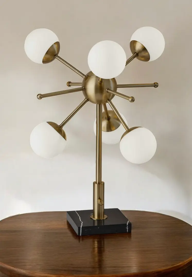 23" Black Metal Six Light Standard Table Lamp