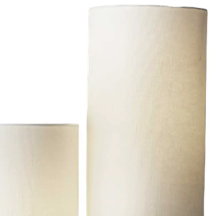 68" Silver Three Light Novelty Floor Lamp With White Linen Cylinder Shade