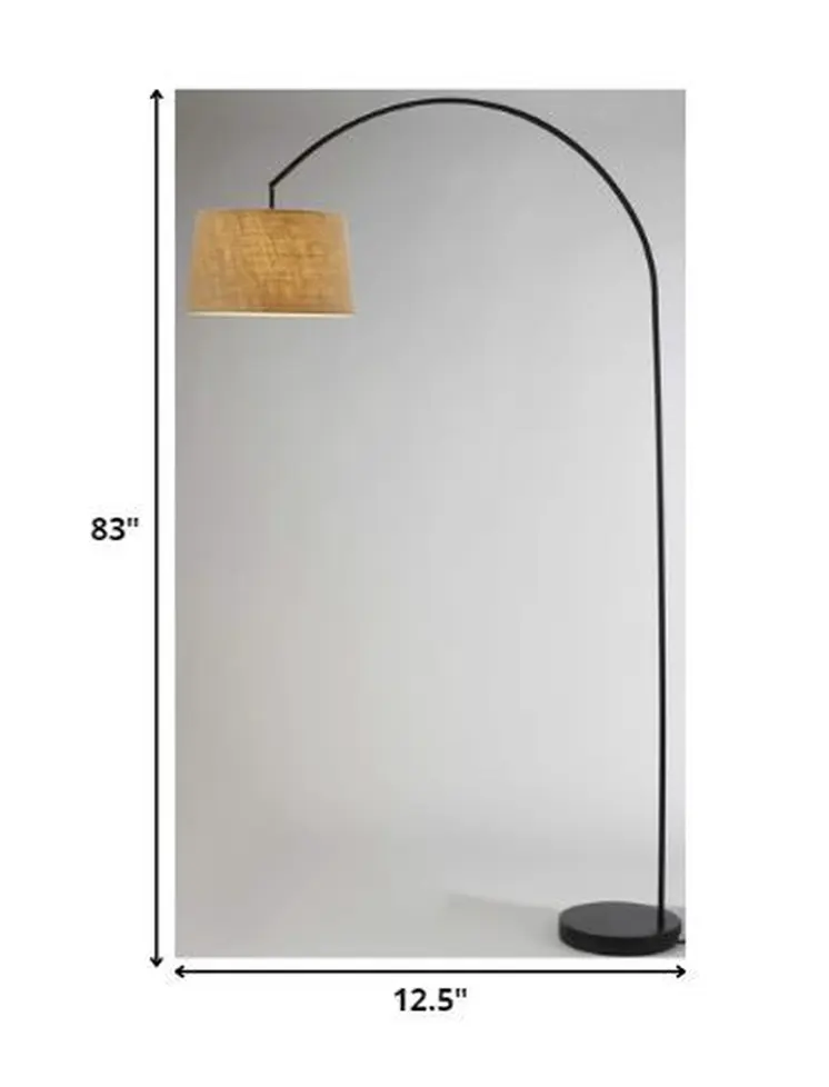 83" Brown And Black With Brown Burlap Shade