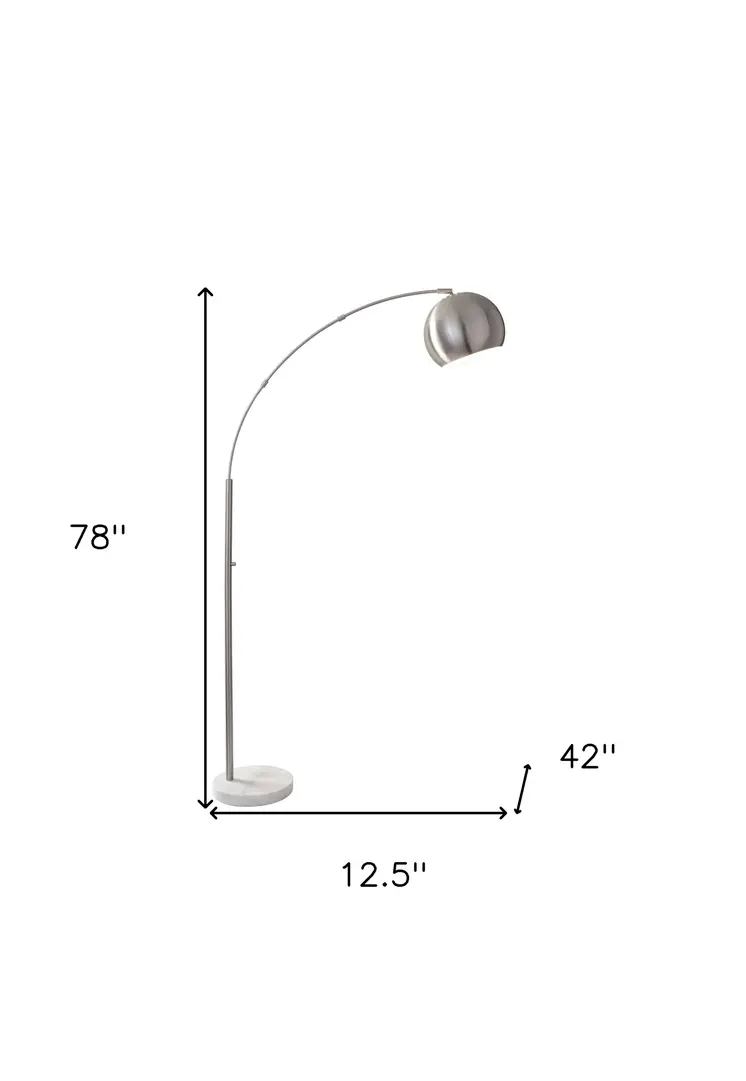 78" Silver Arc Floor Lamp With Silver Metal Bowl Shade