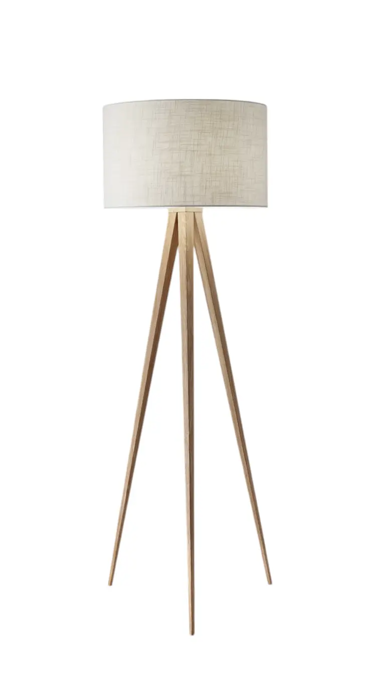 60" Natural Metal Tripod Floor Lamp With White Fabric Drum Shade