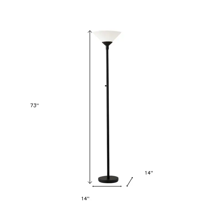73" Black And White Torchiere Floor Lamp With White Acrylic Cone Shade