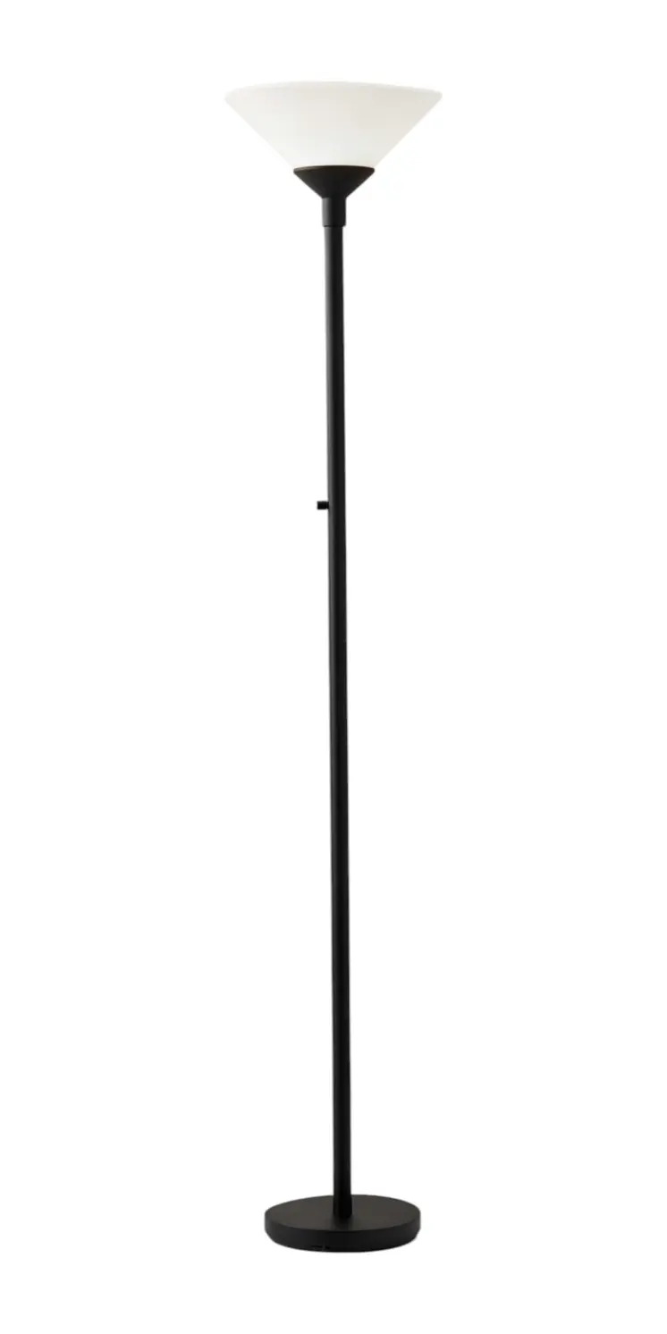 73" Black And White Torchiere Floor Lamp With White Acrylic Cone Shade