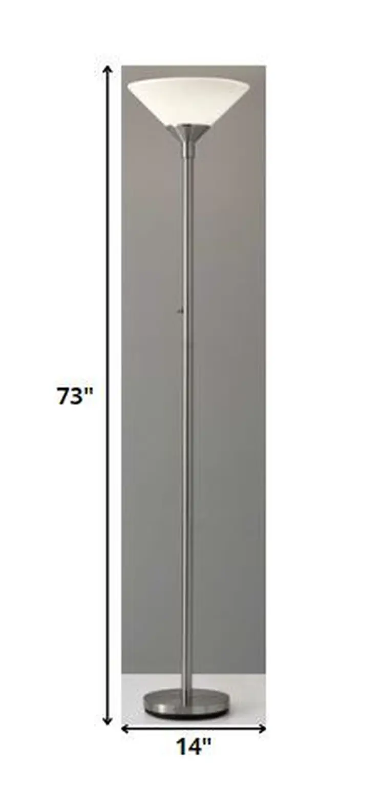 73" Silver Torchiere Floor Lamp With White Acrylic Cone Shade