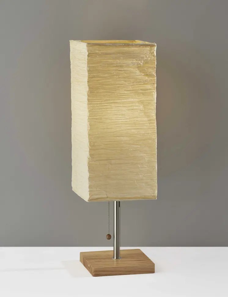 25" Natural Solid Wood And Silver Metal Table Lamp Beige Paper Shade