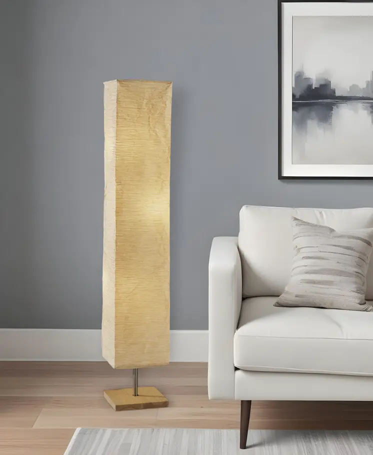 58" Natural Column Floor Lamp With Natural Paper Shade