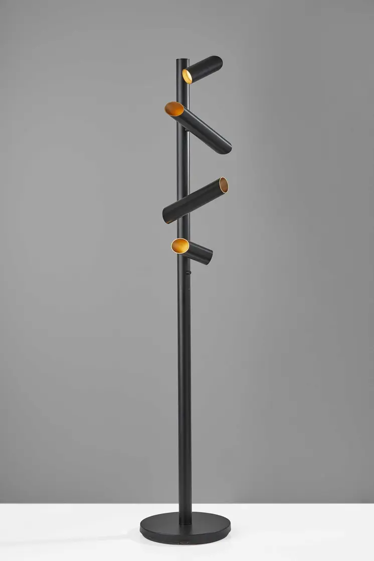 72" Black LED Tree Floor Lamp With Four Black Metal Cylinder Shades