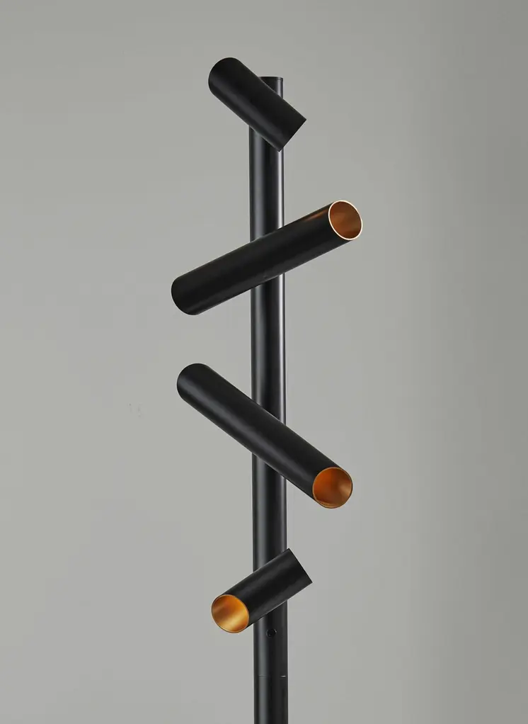 72" Black LED Tree Floor Lamp With Four Black Metal Cylinder Shades