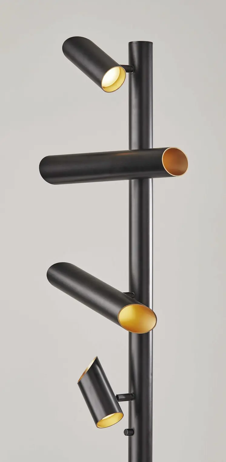 72" Black LED Tree Floor Lamp With Four Black Metal Cylinder Shades