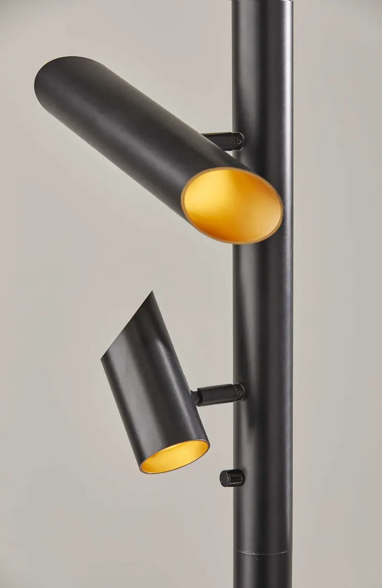 72" Black LED Tree Floor Lamp With Four Black Metal Cylinder Shades