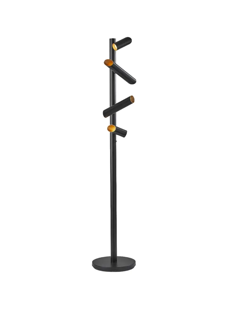 72" Black LED Tree Floor Lamp With Four Black Metal Cylinder Shades