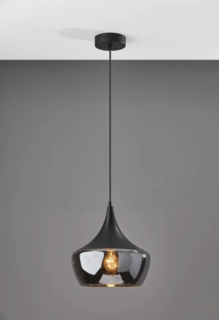 Gnome Smoked Glass Black Metal Pendant Lamp