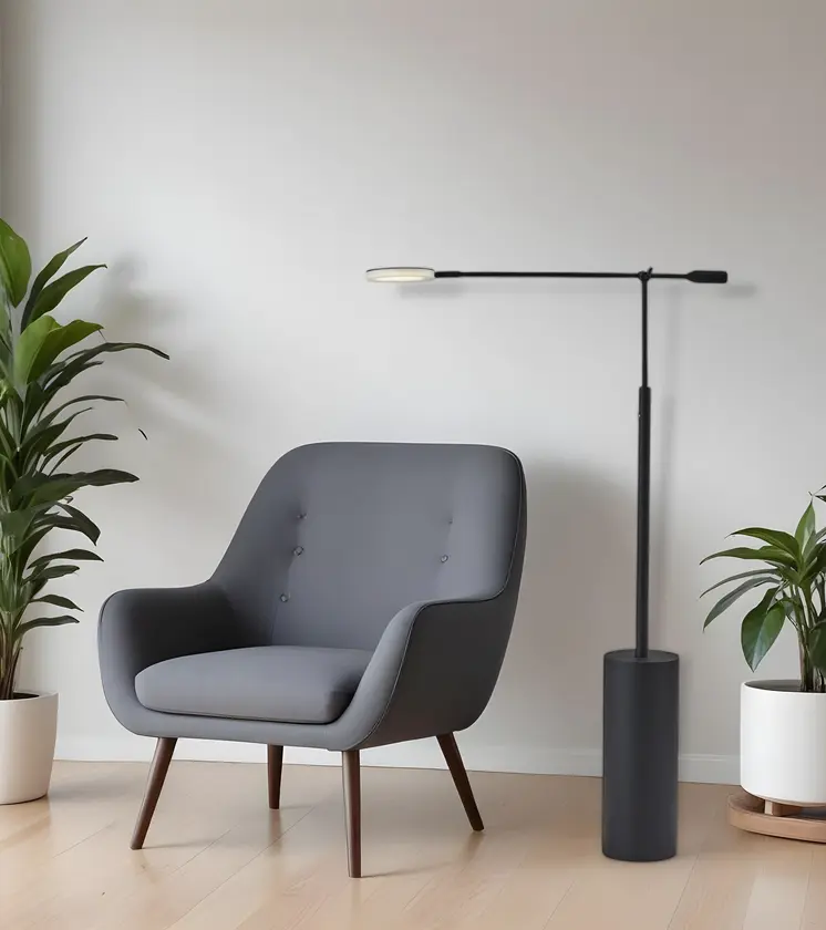 64" Black Metal LED Light Changing Swing Arm Floor Lamp