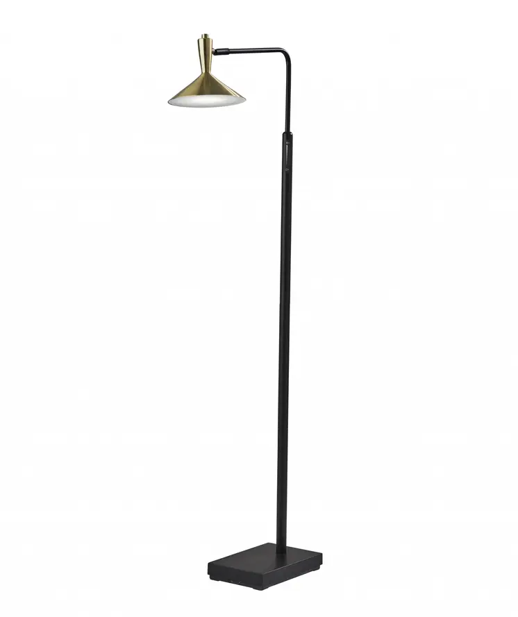 54" Black And Gold Metal LED Task Floor Lamp With Gold Metal Empire Shade