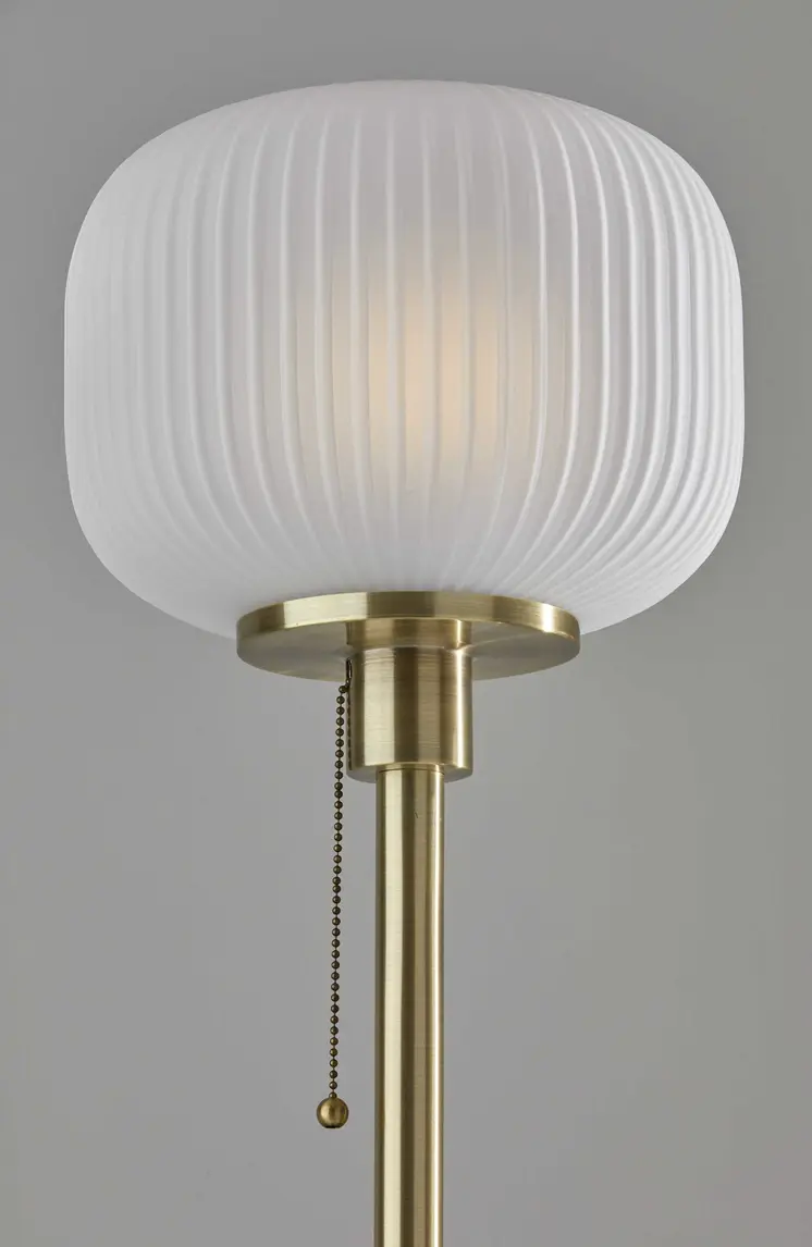65" Brass Torchiere Floor Lamp With White Acrylic Globe Shade
