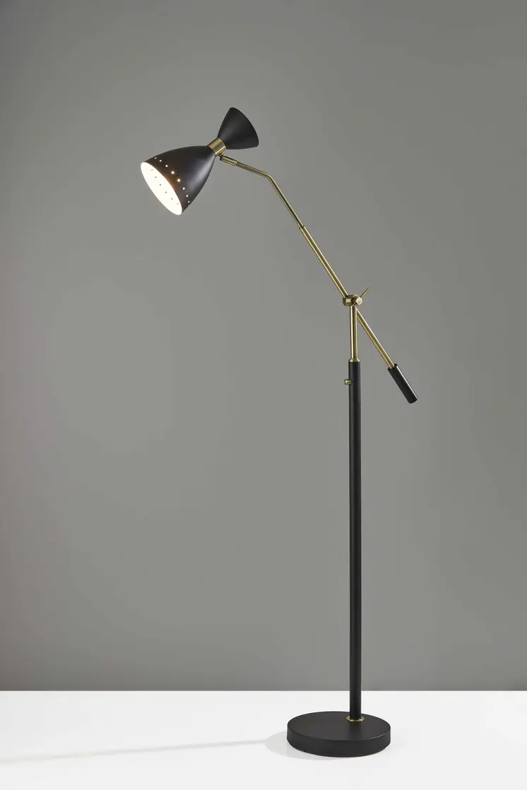 66" Black Adjustable Task Floor Lamp With Black Metal Cone Shade