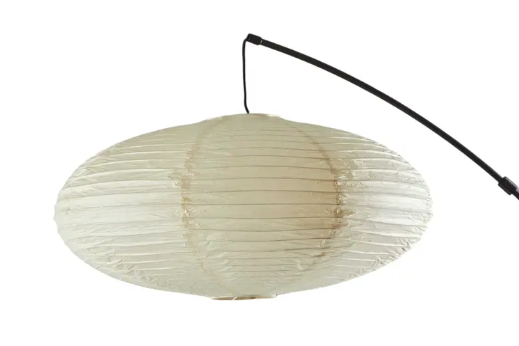 80" Beige And Black Arc Floor Lamp With Beige Paper Globe Shade