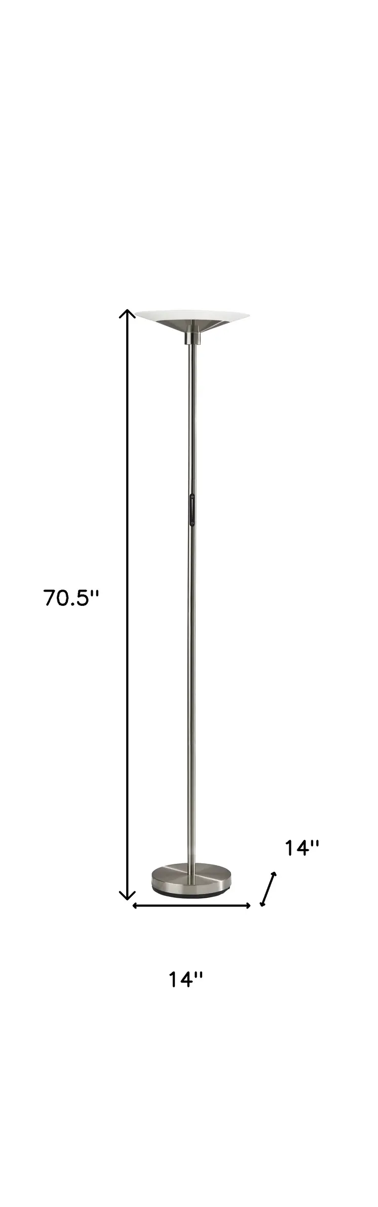 71" Silver LED Torchiere Floor Lamp With White Glass Cone Shade