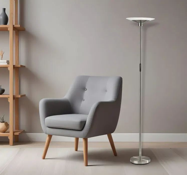 71" Silver LED Torchiere Floor Lamp With White Glass Cone Shade