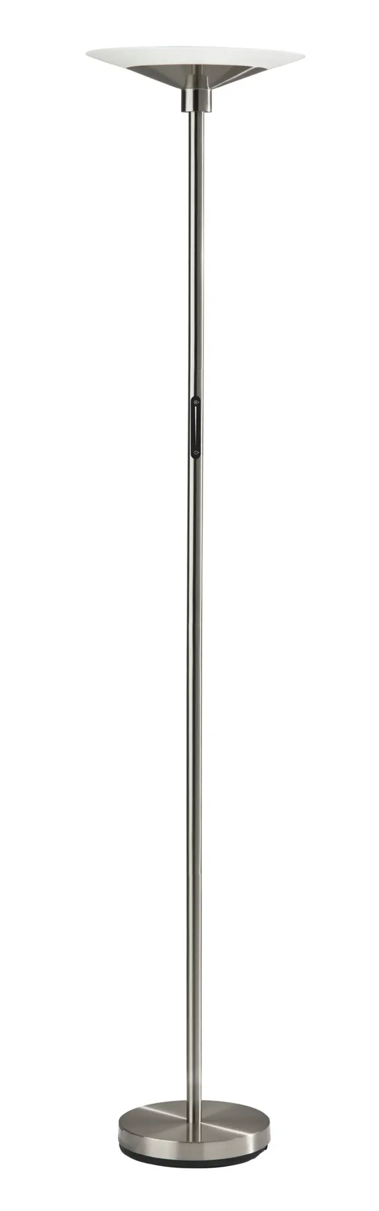 71" Silver LED Torchiere Floor Lamp With White Glass Cone Shade