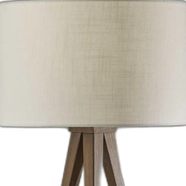 26" Brown And White Tripod Floor Lamp With Brown Linen Drum Shade