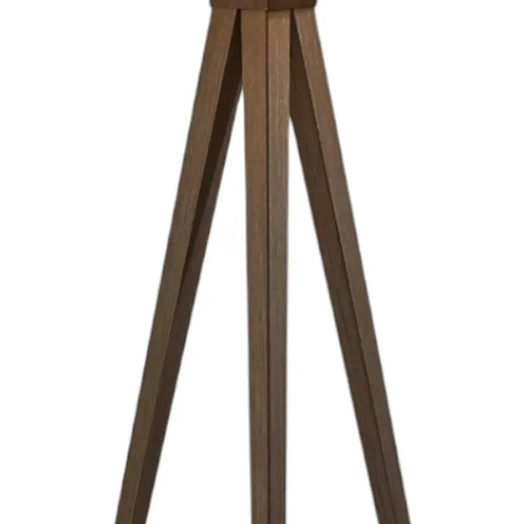 60" Brown And White Tripod Floor Lamp With White Linen Drum Shade