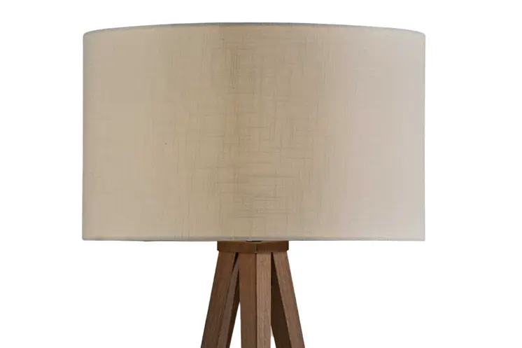 60" Brown And White Tripod Floor Lamp With White Linen Drum Shade