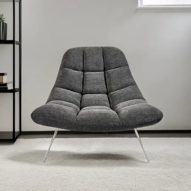 40" Dark Gray and Silver Upholstered Tufted Lounge Chair