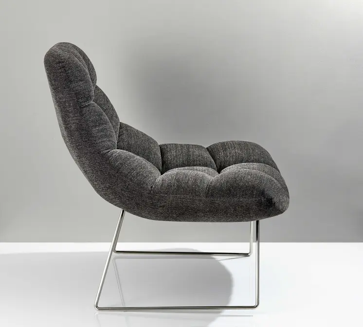 40" Dark Gray and Silver Upholstered Tufted Lounge Chair