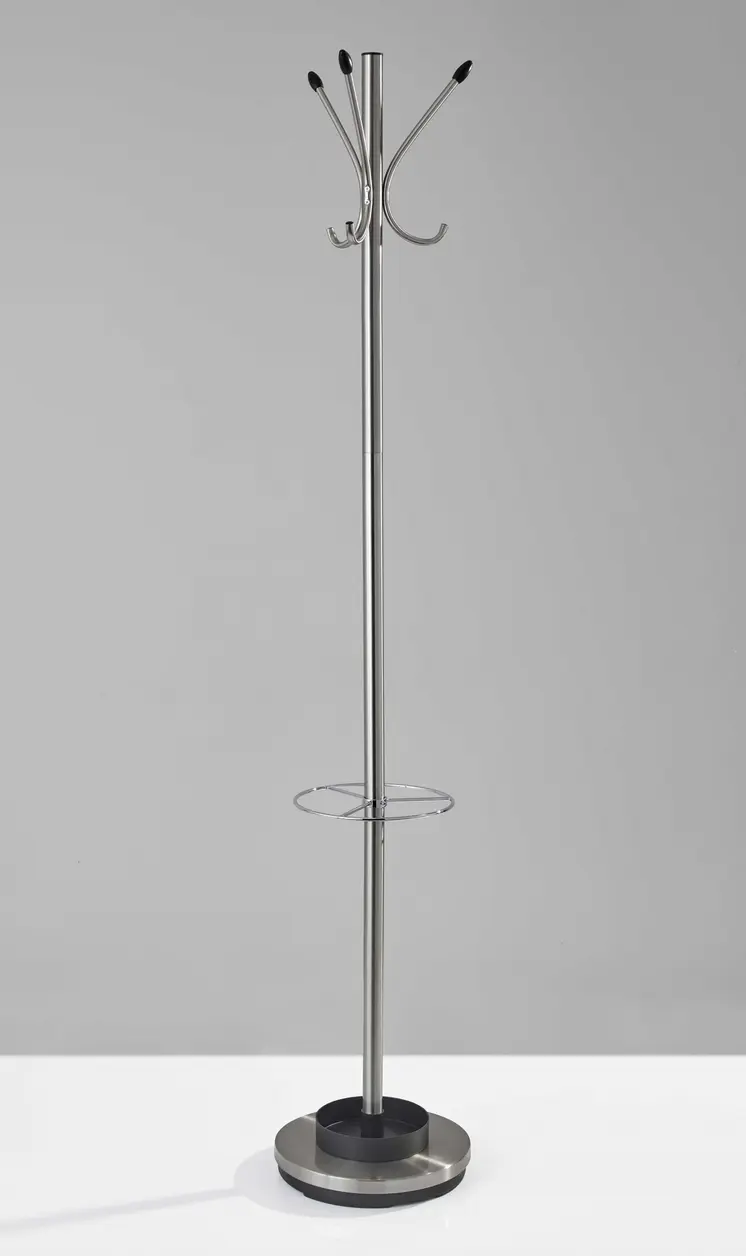 13" X 68" Brushed Steel Brushed Steel Stand  Coat Rack