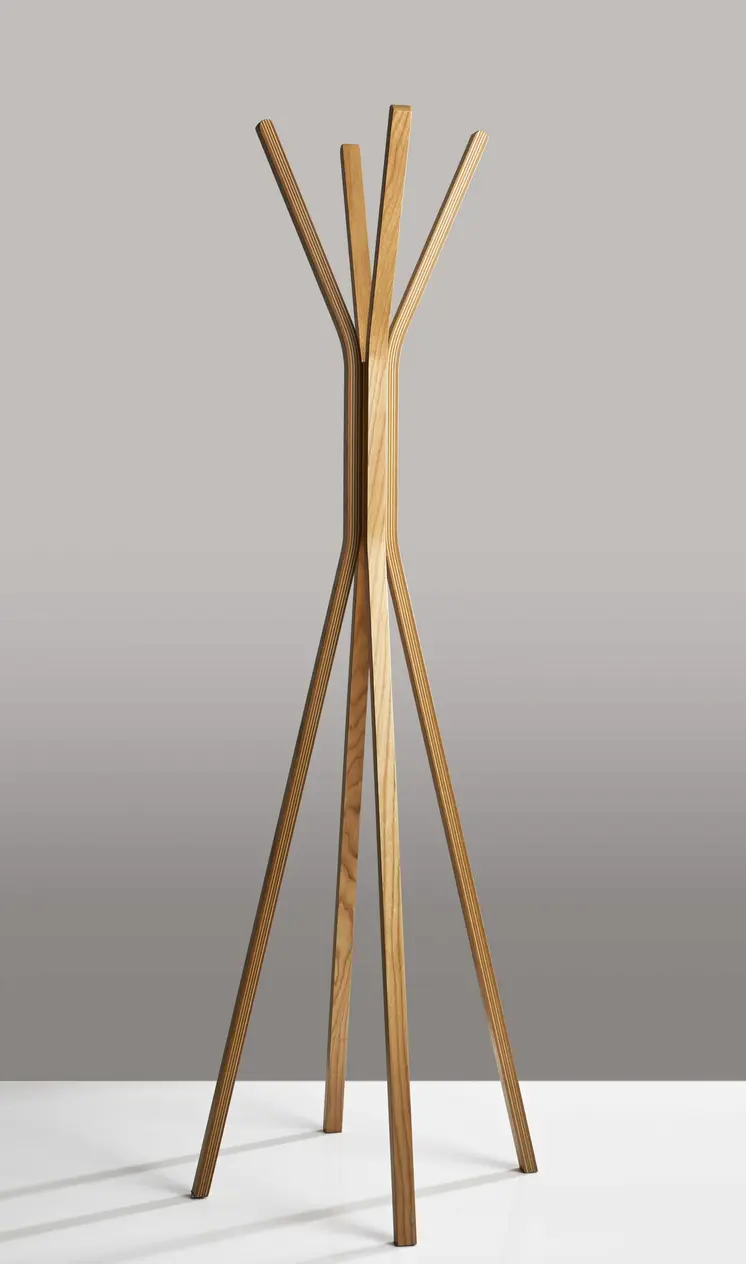68" Natural Modern Wood Coat Tree Rack