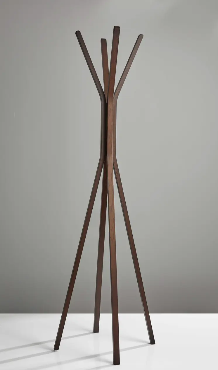 68" Brown Wood Four Hook Freestanding Coat Rack