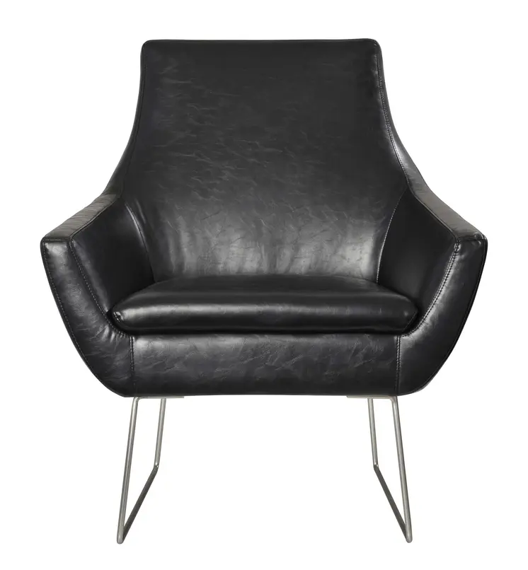 33" Black and Silver Faux Leather Distressed Arm Chair