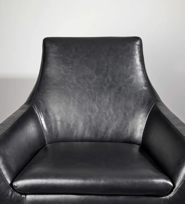 33" Black and Silver Faux Leather Distressed Arm Chair